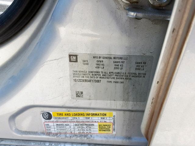 1G1ZC5EB5AF173087 - 2010 CHEVROLET MALIBU 1LT 银色 照片 10