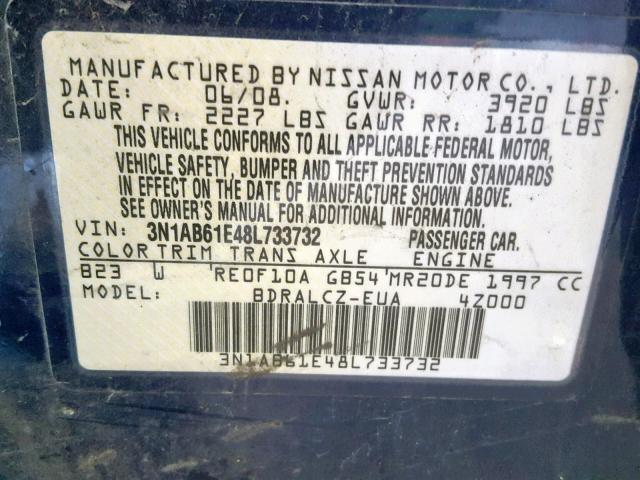 3N1AB61E48L733732 - 2008 NISSAN SENTRA 2.0 BLUE photo 10