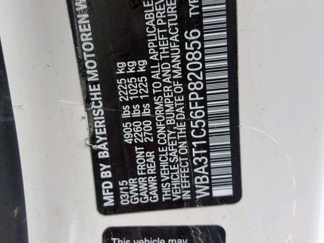WBA3T1C56FP820856 - 2015 BMW 428 XI SUL WHITE photo 10