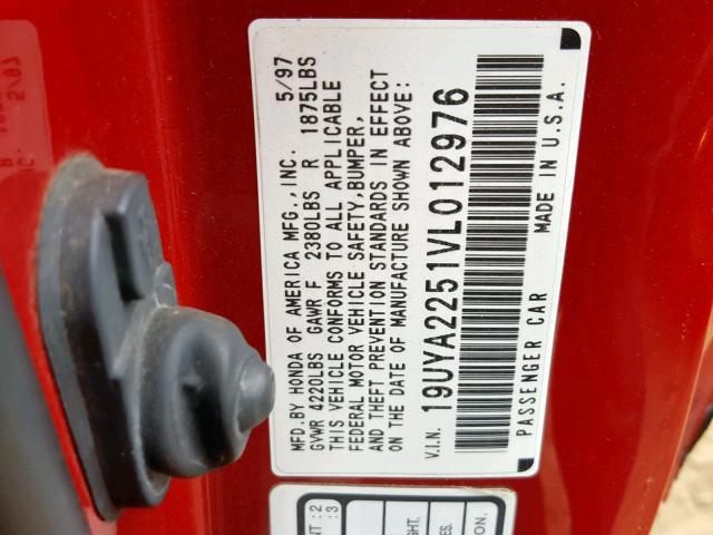 19UYA2251VL012976 - 1997 ACURA 3.0CL Rot Foto 10
