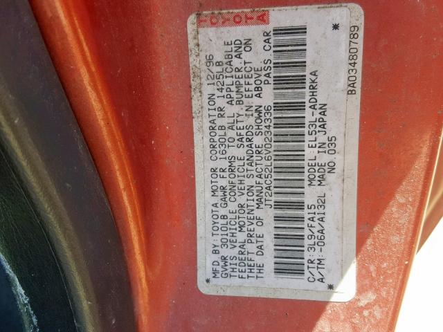 JT2AC52L6V0234336 - 1997 TOYOTA TERCEL CE RED photo 10