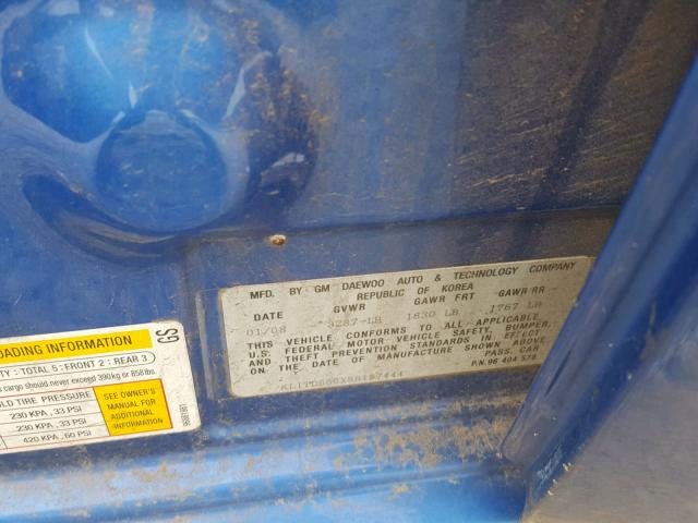 KL1TD666X8B197444 - 2008 CHEVROLET AVEO BASE Көк фото 10