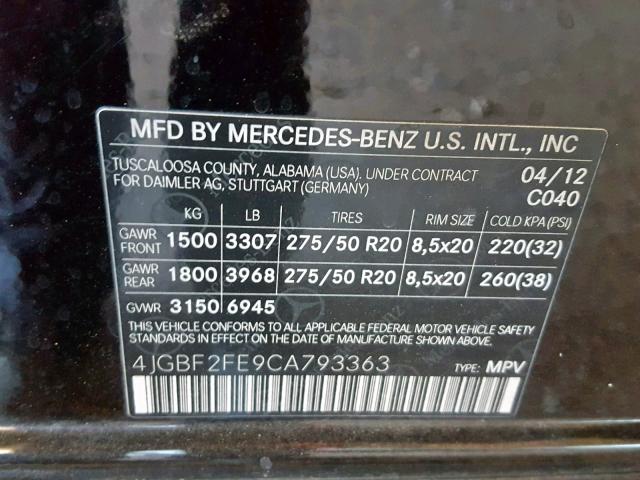4JGBF2FE9CA793363 - 2012 MERCEDES-BENZ GL 350 BLU BLACK photo 10