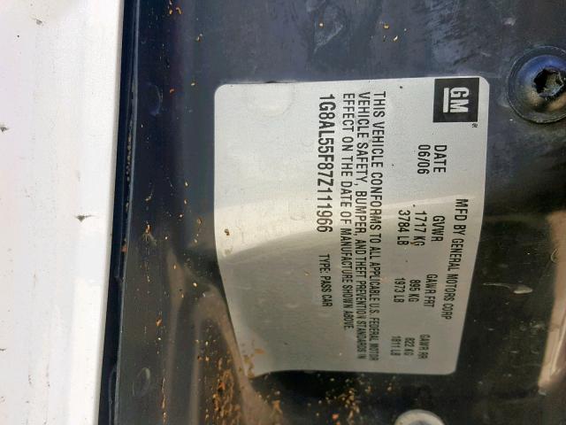 1G8AL55F87Z111966 - 2007 SATURN ION LEVEL WHITE photo 10