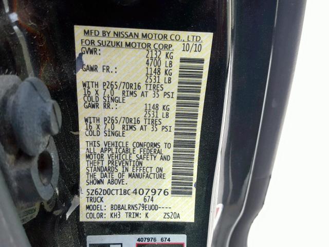 5Z62D0CT1BC407976 - 2011 SUZUKI EQUATOR BA BLACK photo 10