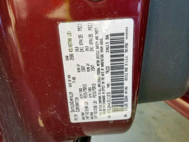 1B7GL2AN41S111216 - 2001 DODGE DAKOTA QUA MAROON photo 10