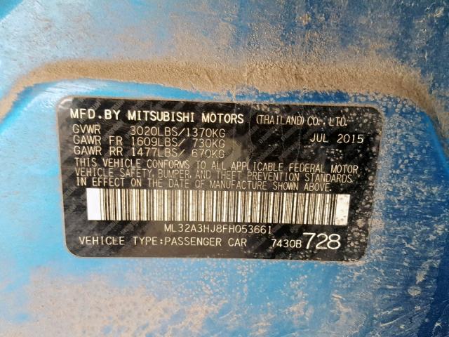 ML32A3HJ8FH053661 - 2015 MITSUBISHI MIRAGE DE BLUE photo 10