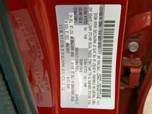 3MYDLBZV5GY122597 - 2016 TOYOTA SCION IA RED photo 10