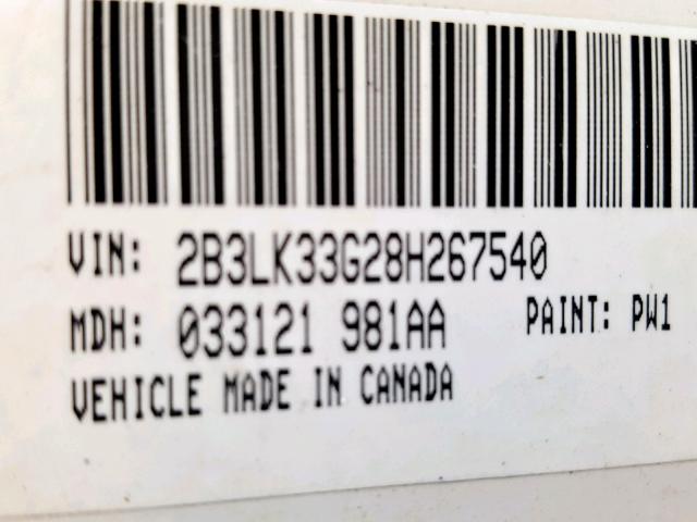 2B3LK33G28H267540 - 2008 DODGE CHARGER SX WHITE photo 10