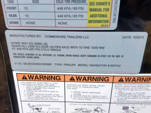 59LBC2423G1000987 - 2016 CARGO TRAILER BLACK photo 10