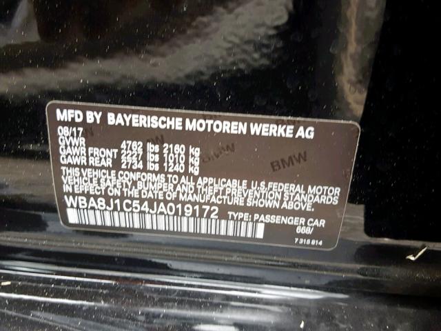 WBA8J1C54JA019172 - 2018 BMW 328 D BLACK photo 10