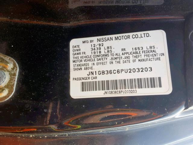 JN1GB36C6PU203203 - 1993 NISSAN NX 2000 BLACK photo 10