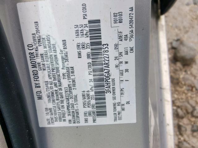 3FAHP0GA7AR227853 - 2010 FORD FUSION S GOLD photo 10