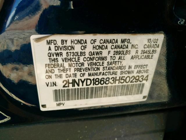 2HNYD18683H502934 - 2003 ACURA MDX TOURIN BLUE photo 10