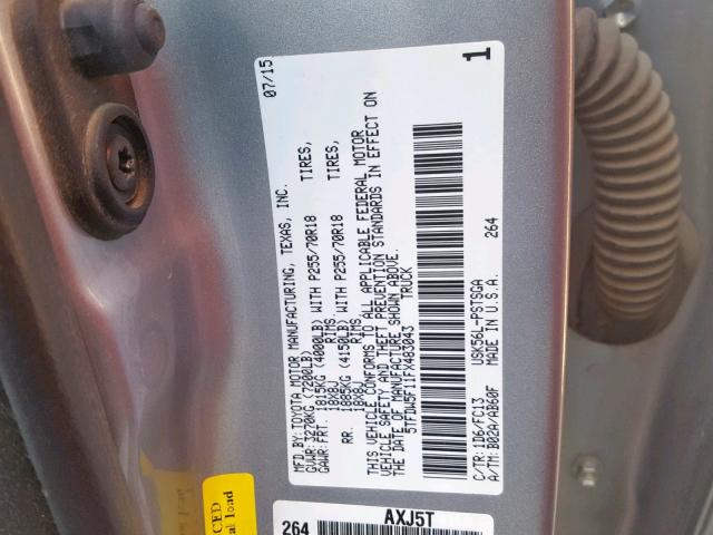 5TFDW5F11FX483043 - 2015 TOYOTA TUNDRA CRE SILVER photo 10