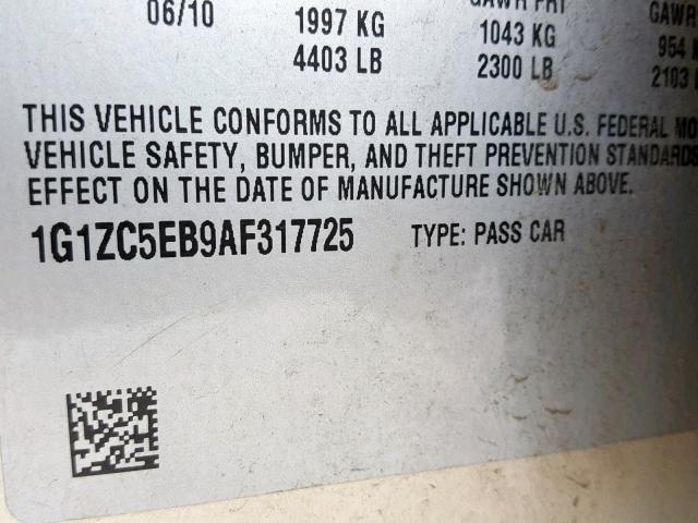 1G1ZC5EB9AF317725 - 2010 CHEVROLET MALIBU 1LT 棕色 照片 10