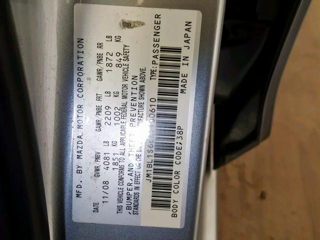 JM1BL1S66A1100610 - 2010 MAZDA 3 S GRAY photo 10