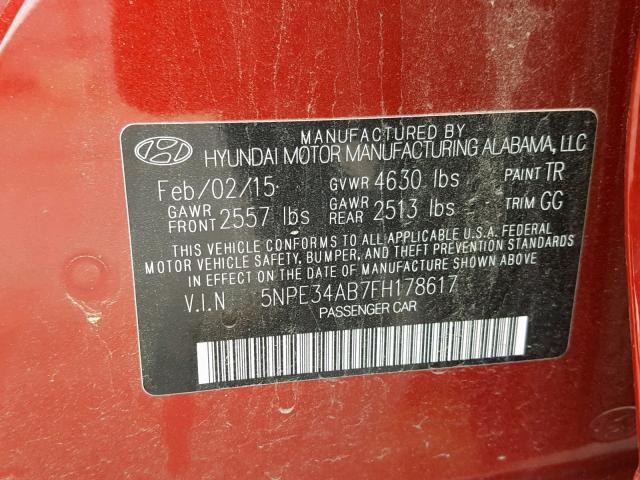 5NPE34AB7FH178617 - 2015 HYUNDAI SONATA SPO RED photo 10