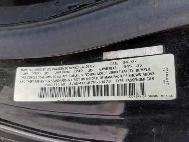 3VWEW31C87M518473 - 2007 VOLKSWAGEN NEW BEETLE შავი ფოტო 10