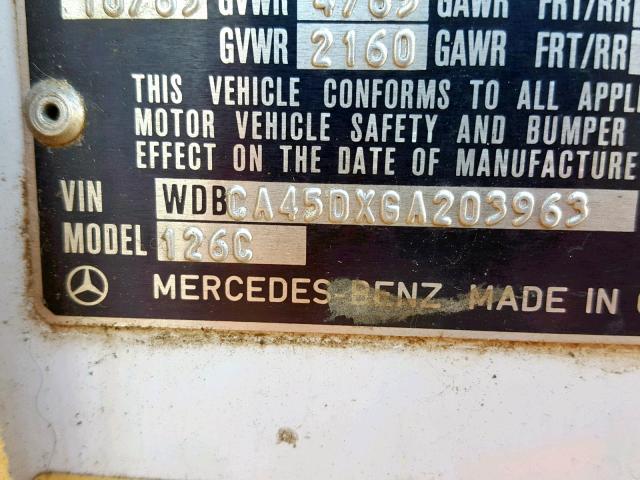 WDBCA45DXGA203963 - 1986 MERCEDES-BENZ 560 SEC WHITE photo 10