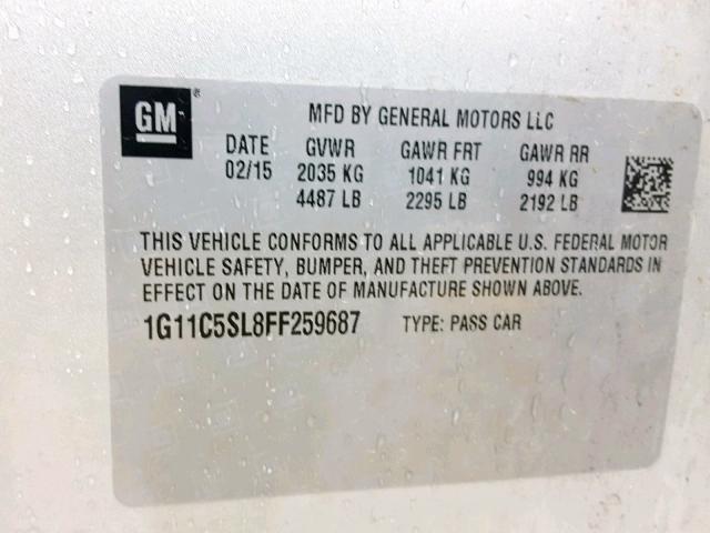 1G11C5SL8FF259687 - 2015 CHEVROLET MALIBU 1LT SILVER photo 10