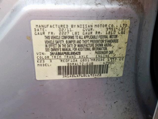 3N1AB6AP6BL695428 - 2011 NISSAN SENTRA 2.0 SILVER photo 10