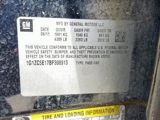 1G1ZC5E17BF398913 - 2011 CHEVROLET MALIBU 1LT 黑色 照片 10