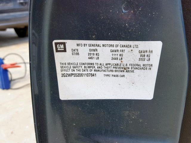 2G2WP552061107841 - 2006 PONTIAC GRAND PRIX TEAL photo 10