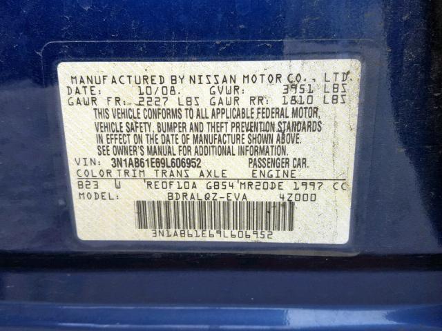 3N1AB61E69L606952 - 2009 NISSAN SENTRA 2.0 BLUE photo 10