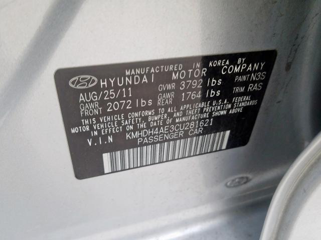 KMHDH4AE3CU281621 - 2012 HYUNDAI ELANTRA GLS  photo 10