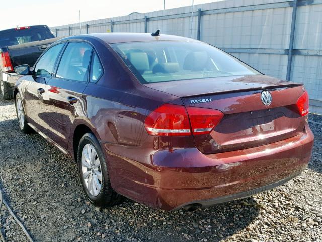 1VWAS7A31EC101132 - 2014 VOLKSWAGEN PASSAT S MAROON photo 3