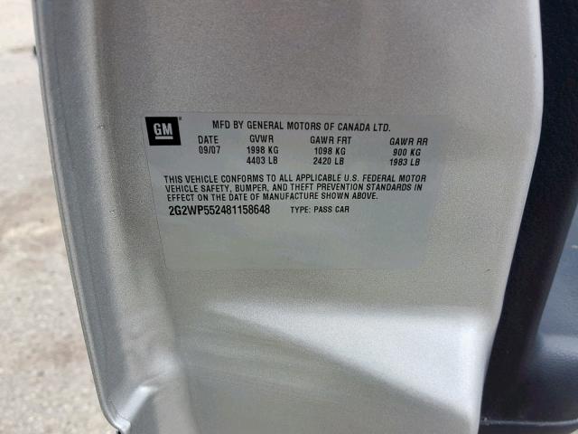 2G2WP552481158648 - 2008 PONTIAC GRAND PRIX SILVER photo 10