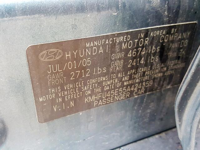 KMHFU45E55A424359 - 2005 HYUNDAI XG 350 BLUE photo 10