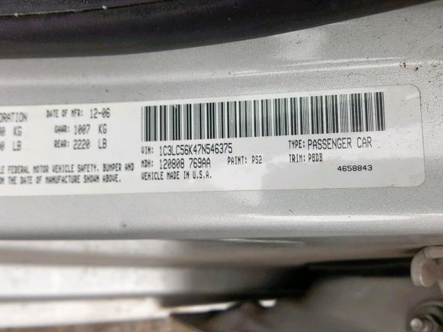 1C3LC56K47N546375 - 2007 CHRYSLER SEBRING TO SILVER photo 10