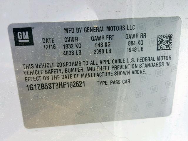 1G1ZB5ST3HF192621 - 2017 CHEVROLET MALIBU LS WHITE photo 10