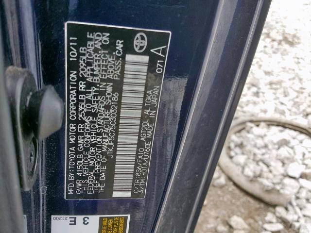 JTKJF5C75C3032186 - 2012 TOYOTA SCION TC BLUE photo 10