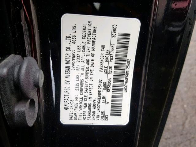 JNKCV64E68M125482 - 2008 INFINITI G37 BASE BLACK photo 10