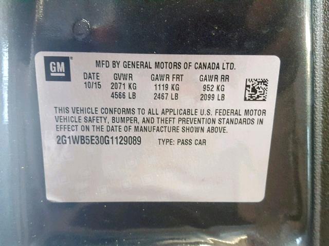 2G1WB5E30G1129089 - 2016 CHEVROLET IMPALA LIM CHARCOAL photo 10