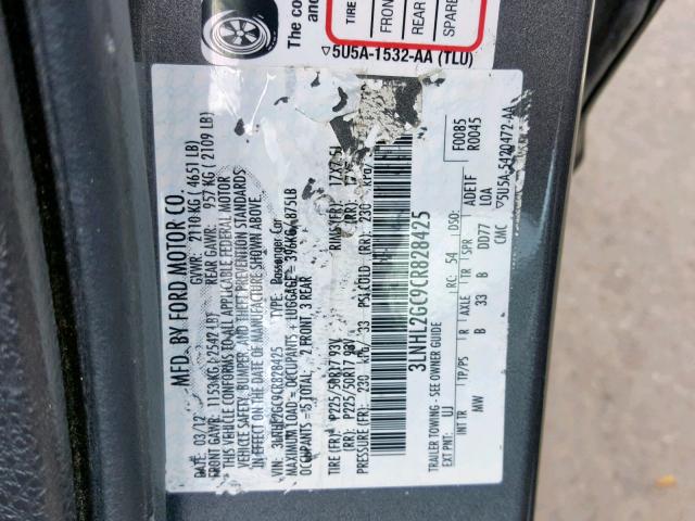 3LNHL2GC9CR828425 - 2012 LINCOLN MKZ GRAY photo 10