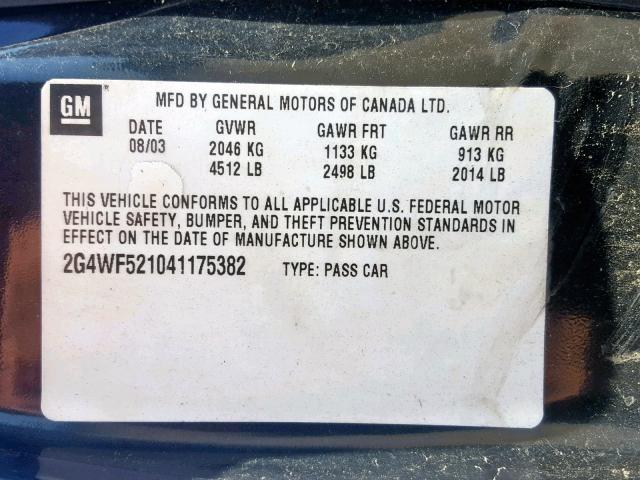 2G4WF521041175382 - 2004 BUICK REGAL GS BLACK photo 10