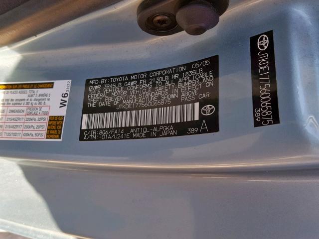 JTKDE177560065875 - 2006 TOYOTA SCION TC BLUE photo 10