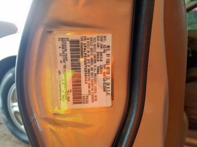 1FALP52UXTG236663 - 1996 FORD TAURUS GL GOLD photo 10