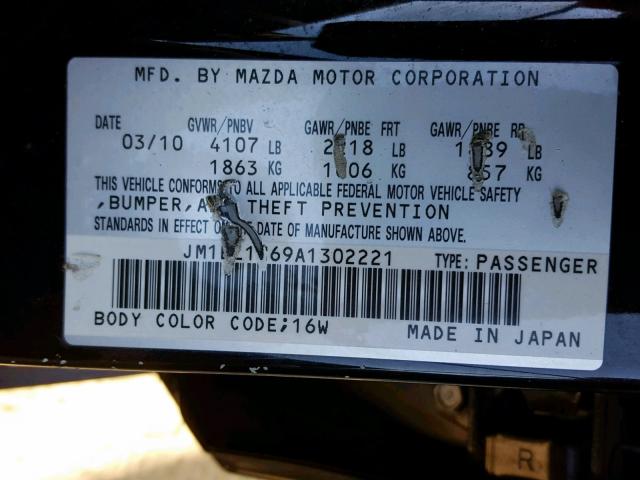 JM1BL1H69A1302221 - 2010 MAZDA 3 S BLACK photo 10