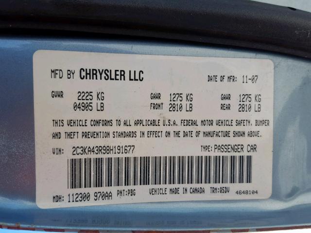 2C3KA43R98H191677 - 2008 CHRYSLER 300 LX BLUE photo 10