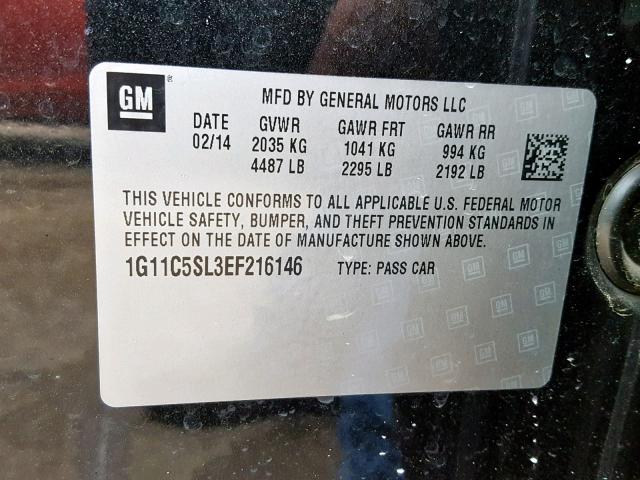 1G11C5SL3EF216146 - 2014 CHEVROLET MALIBU 1LT 黑色 照片 10