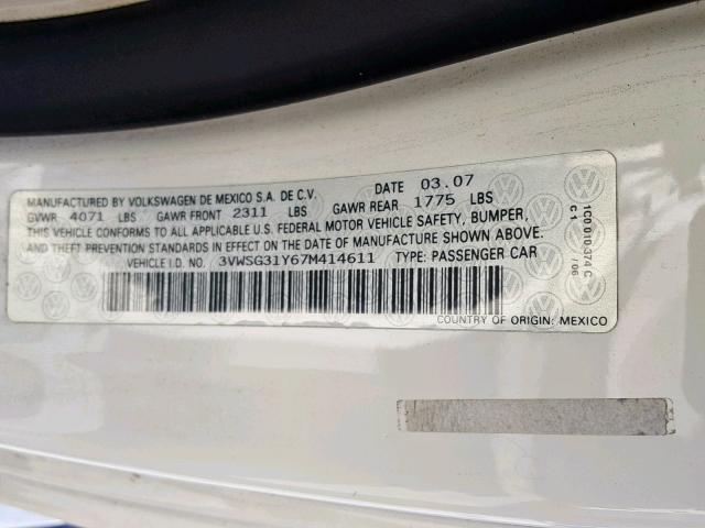 3VWSG31Y67M414611 - 2007 VOLKSWAGEN NEW BEETLE Bej foto 10