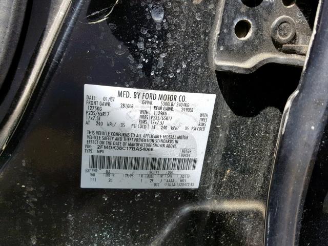 2FMDK38C17BA54066 - 2007 FORD EDGE SEL BLACK photo 10