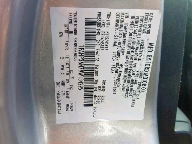 1FAHP36N79W134295 - 2009 FORD FOCUS SES SILVER photo 10