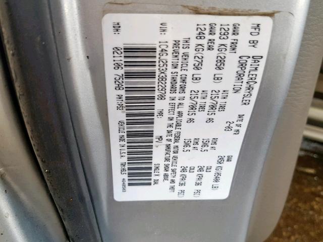 1C4GJ253X3B229708 - 2003 CHRYSLER VOYAGER SILVER photo 10