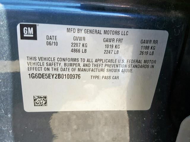 1G6DE5EY2B0100976 - 2011 CADILLAC CTS LUXURY CHARCOAL photo 10